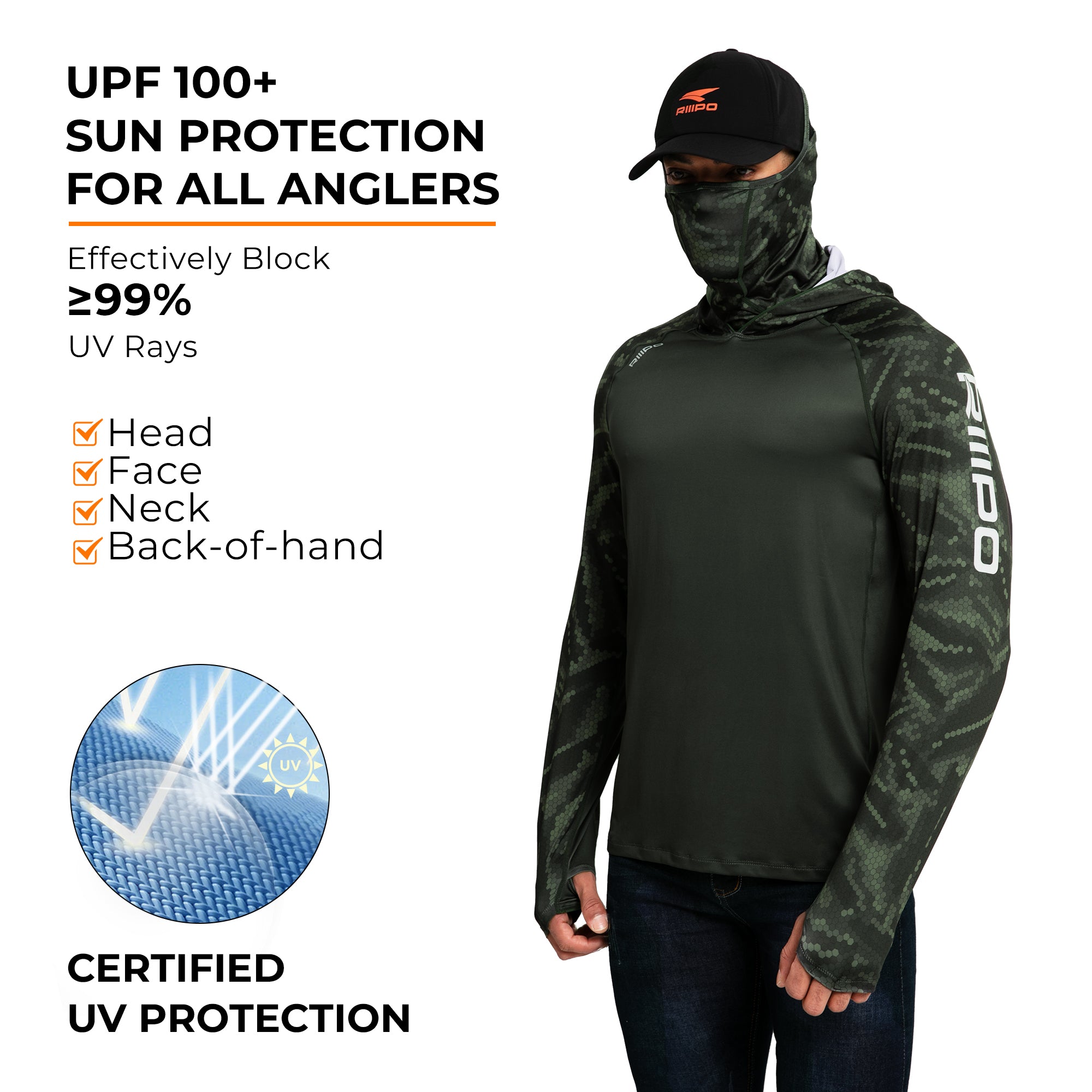 Performance Cooling Hoodie with Gaiter - Mix Print - Dark Green