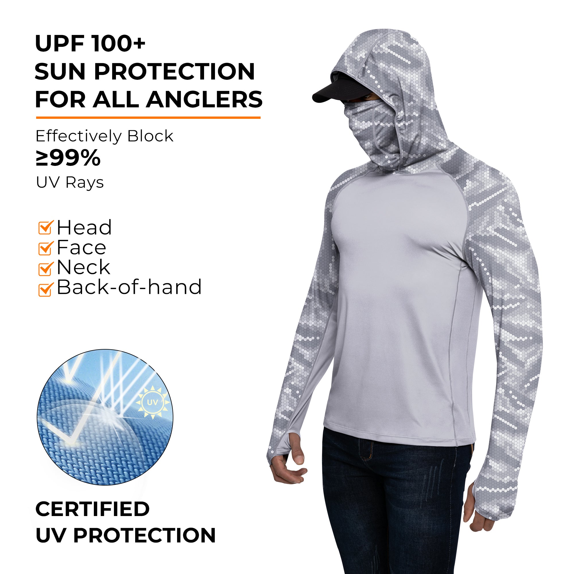Performance Cooling Hoodie with Gaiter - Mix Print - Light Grey