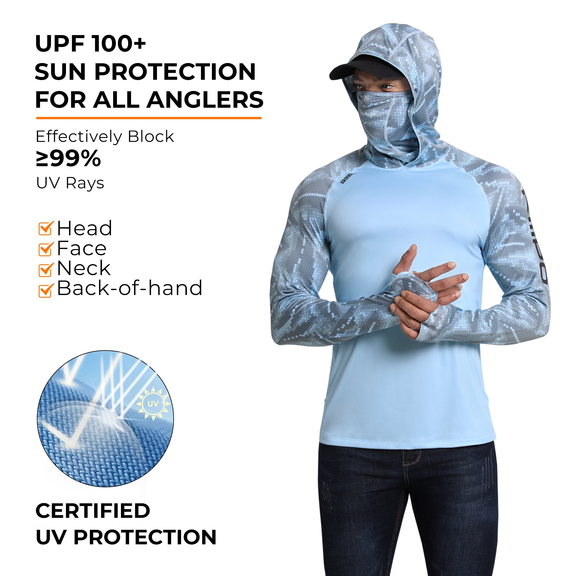 Performance Cooling Hoodie with Gaiter - Mix Print - Sky Blue