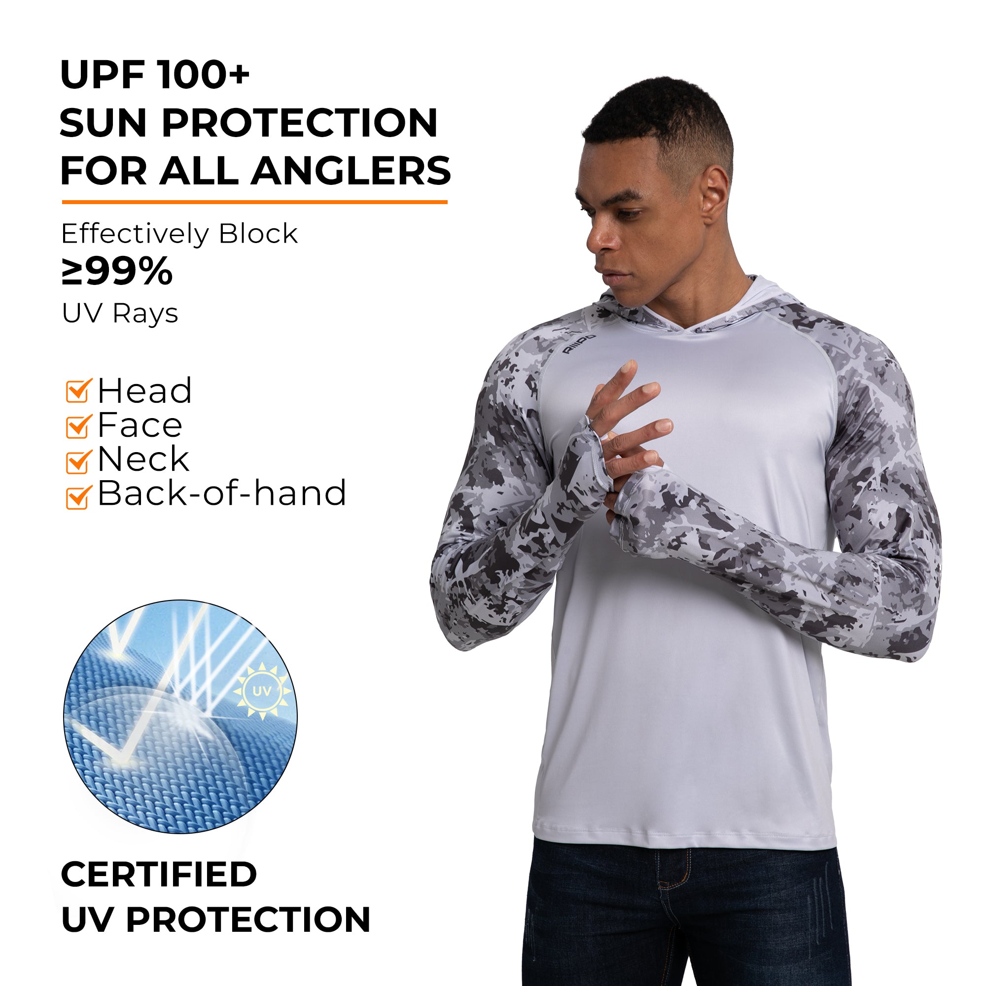 Performance Cooling Hoodie with Gaiter - Mix Print - Light Grey