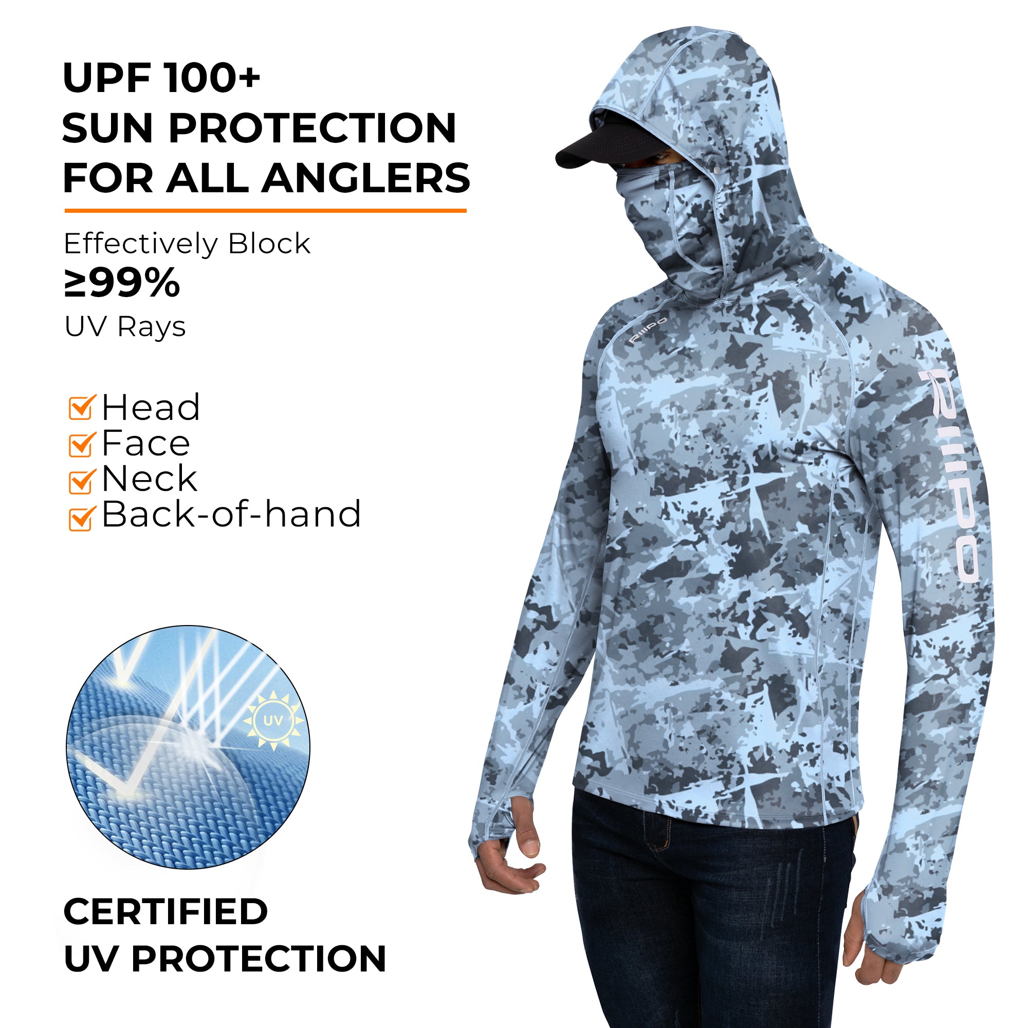 Performance Cooling Hoodie with Gaiter - Full Print - Light Blue
