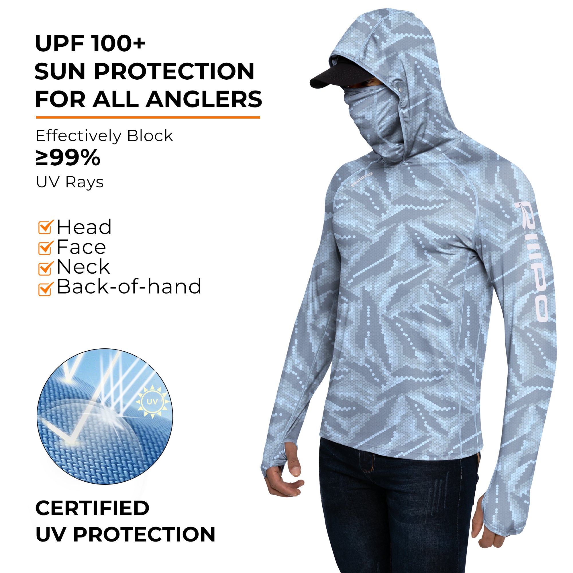 Performance Cooling Hoodie with Gaiter - Full Print - Light Blue
