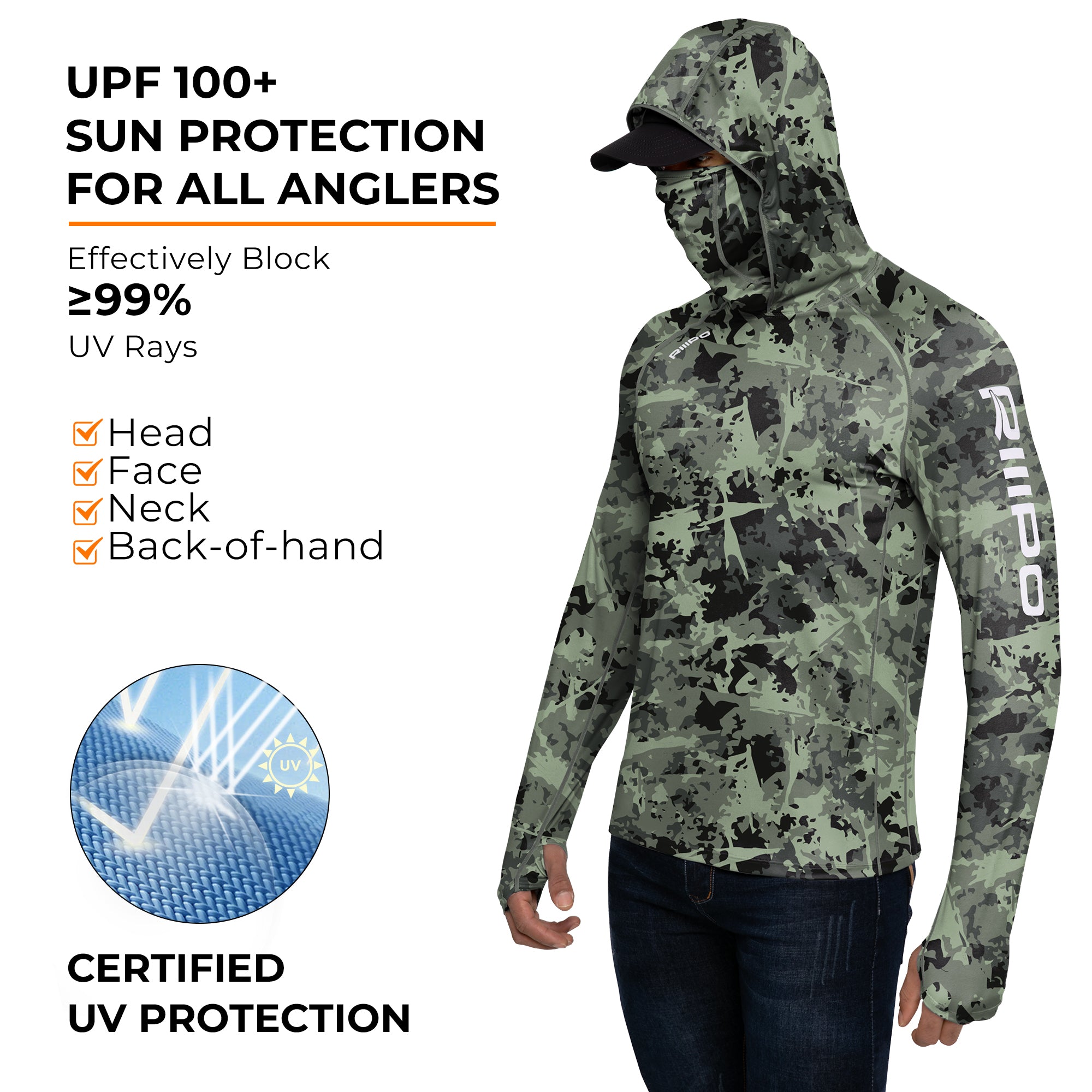 Performance Cooling Hoodie with Gaiter - Full Print - Light Green