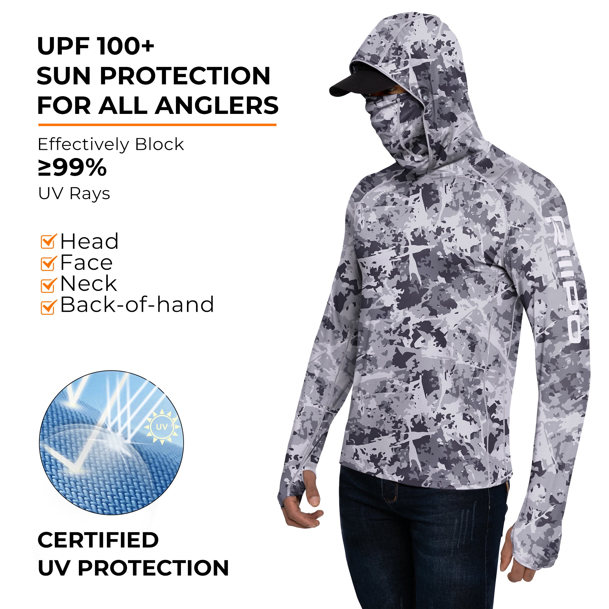 Performance Cooling Hoodie with Gaiter - Full Print - Light Grey