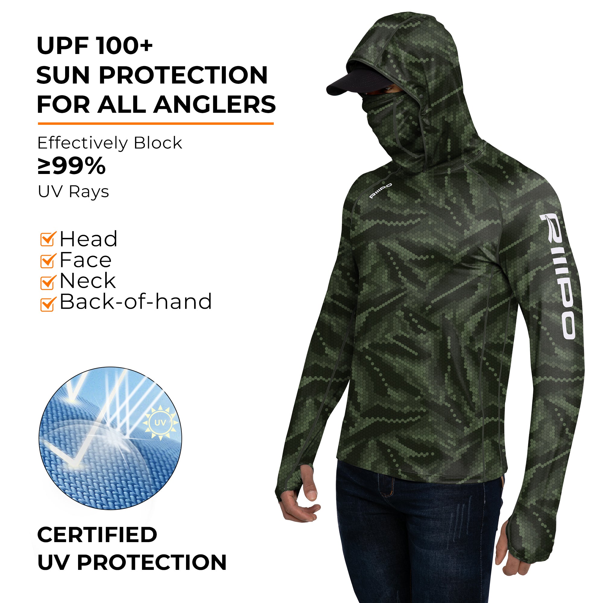 Performance Cooling Hoodie with Gaiter - Full Print - Dark Green