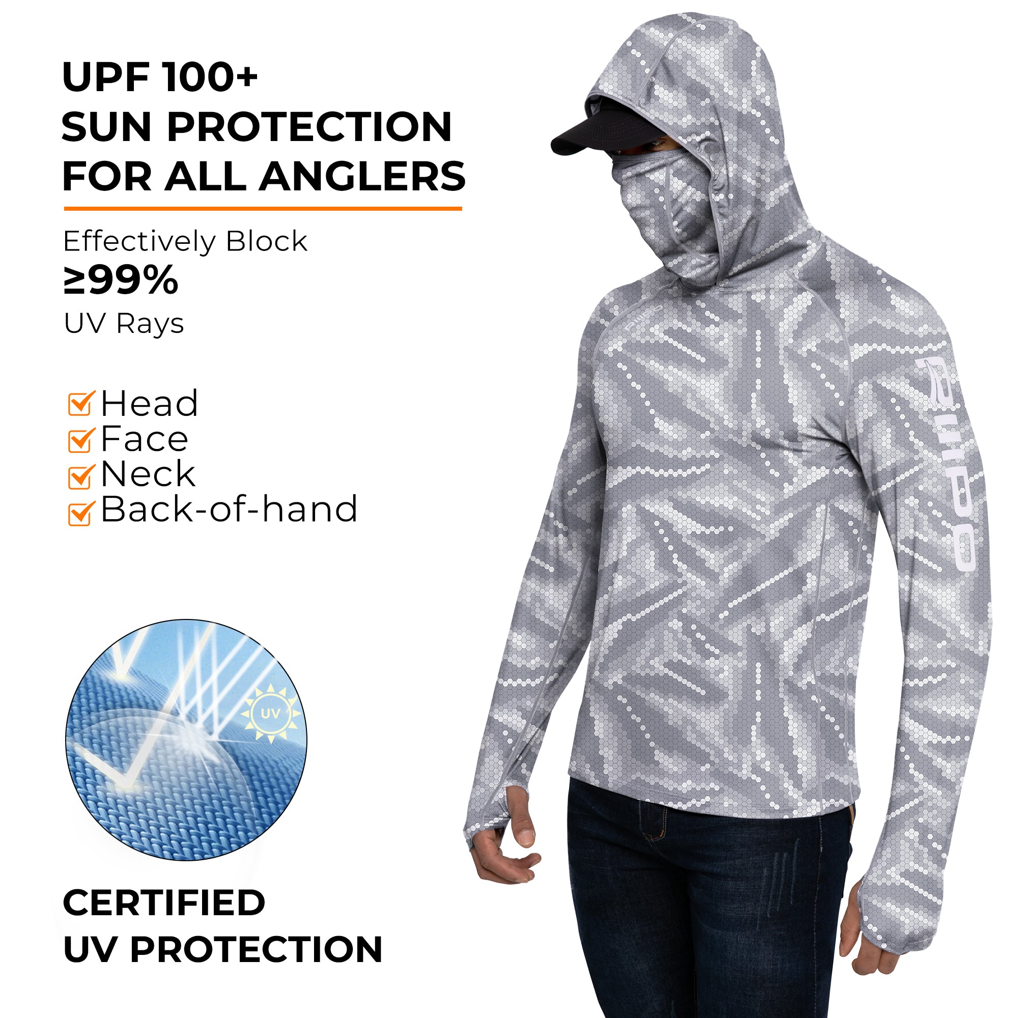 Performance Cooling Hoodie with Gaiter - Full Print - Light Grey