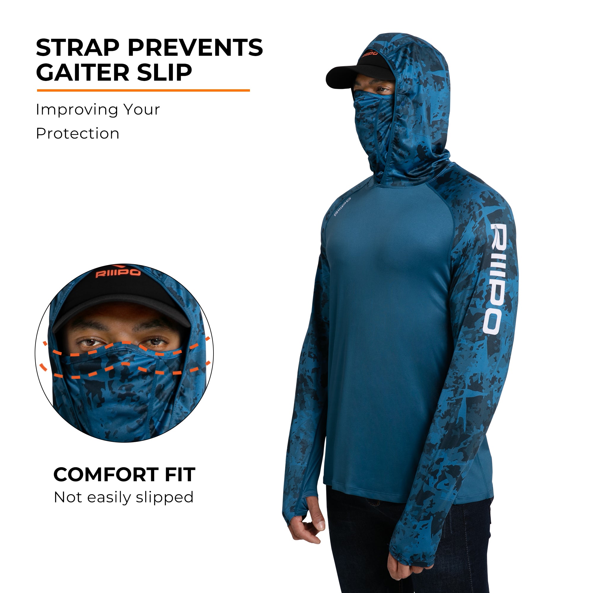 Performance Cooling Hoodie with Gaiter - Mix Print - Dark Blue