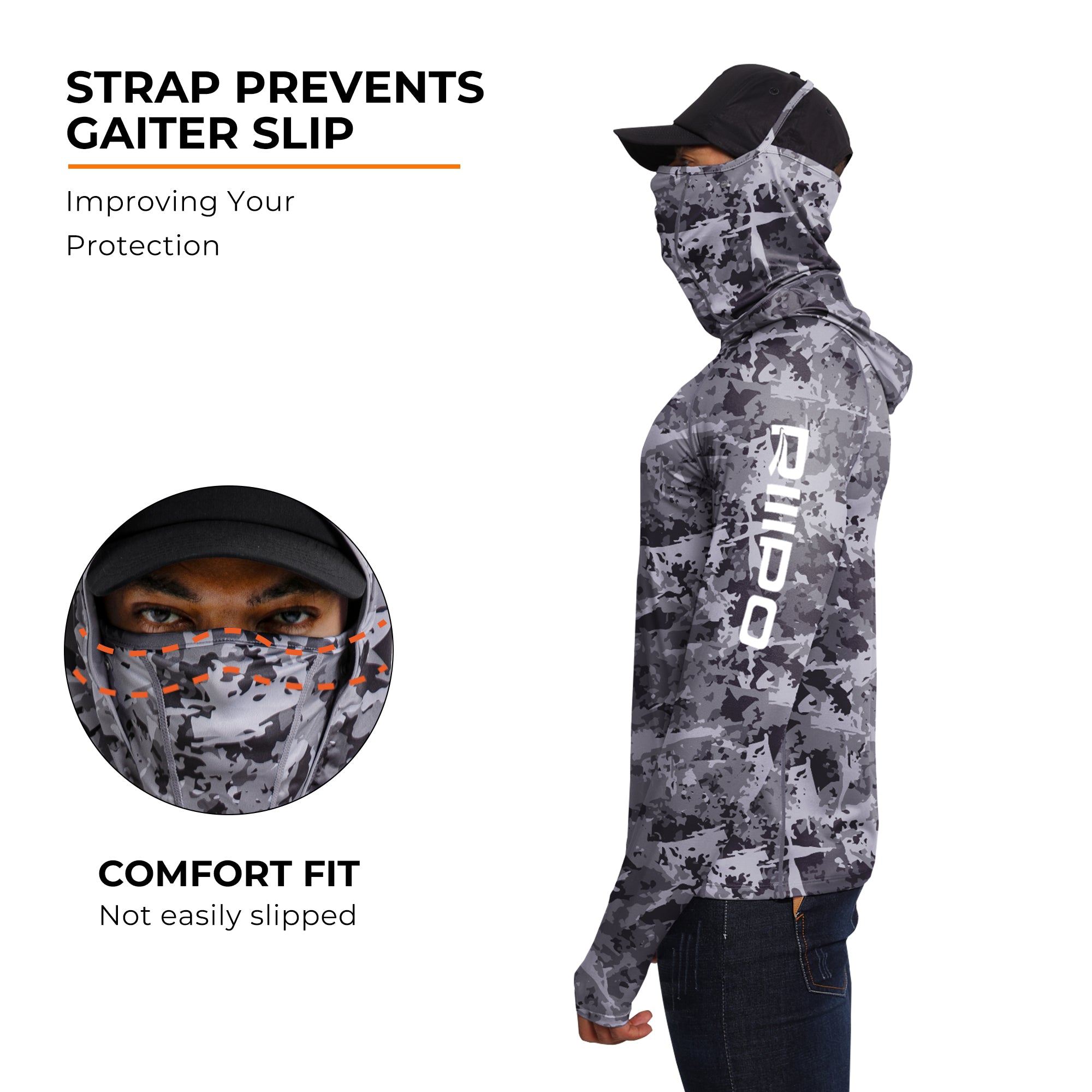 Performance Cooling Hoodie with Gaiter - Full Print - Dark Grey
