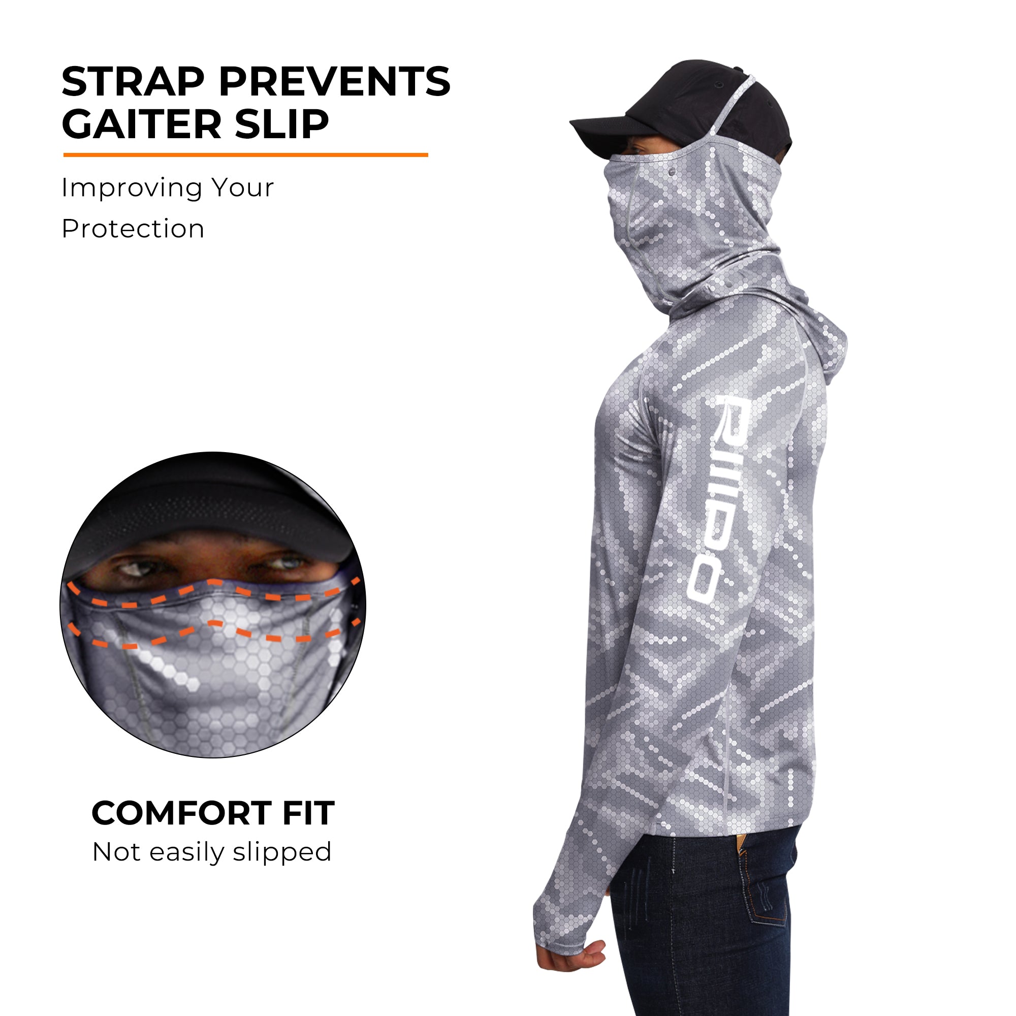 Performance Cooling Hoodie with Gaiter - Full Print - Light Grey