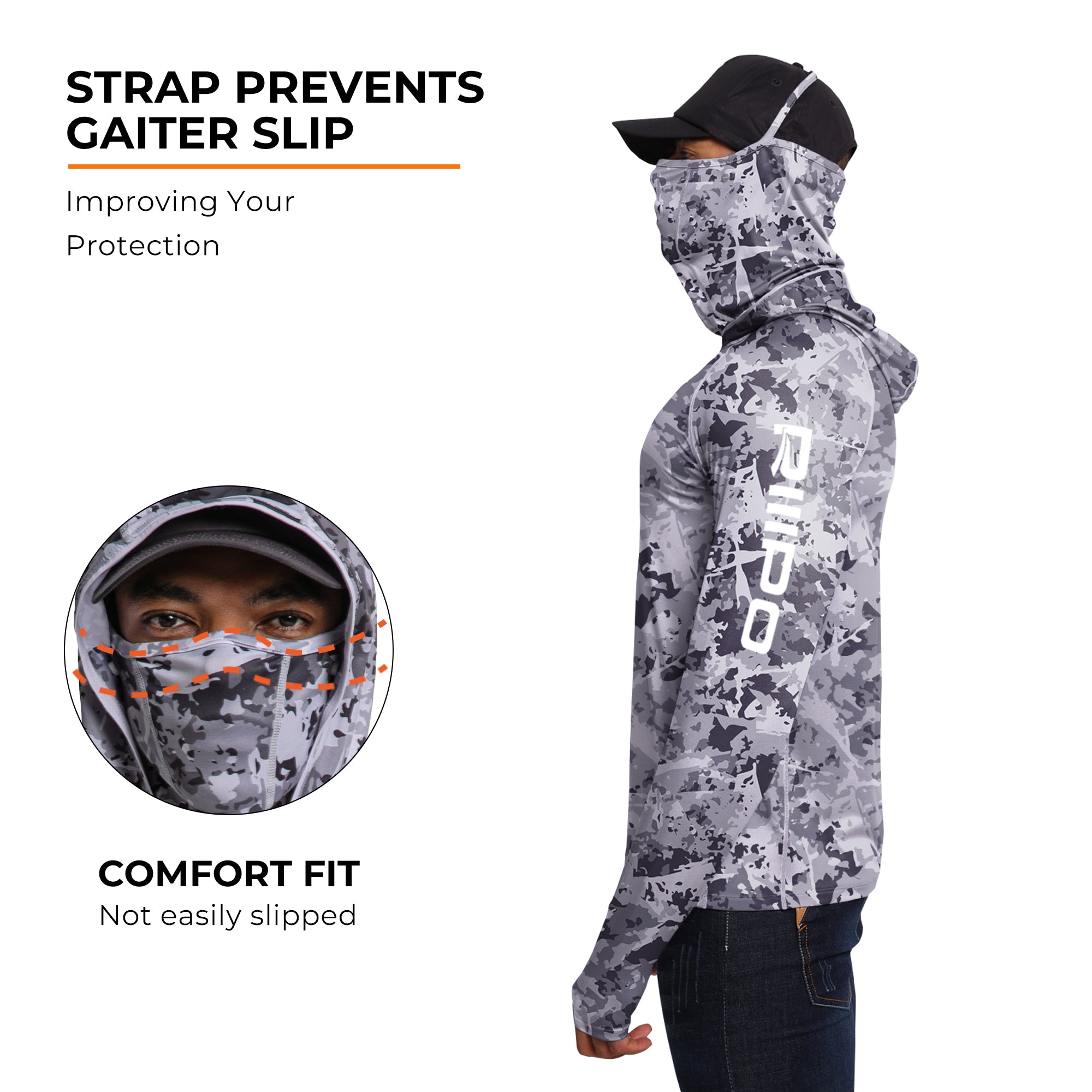 Performance Cooling Hoodie with Gaiter - Full Print - Light Grey
