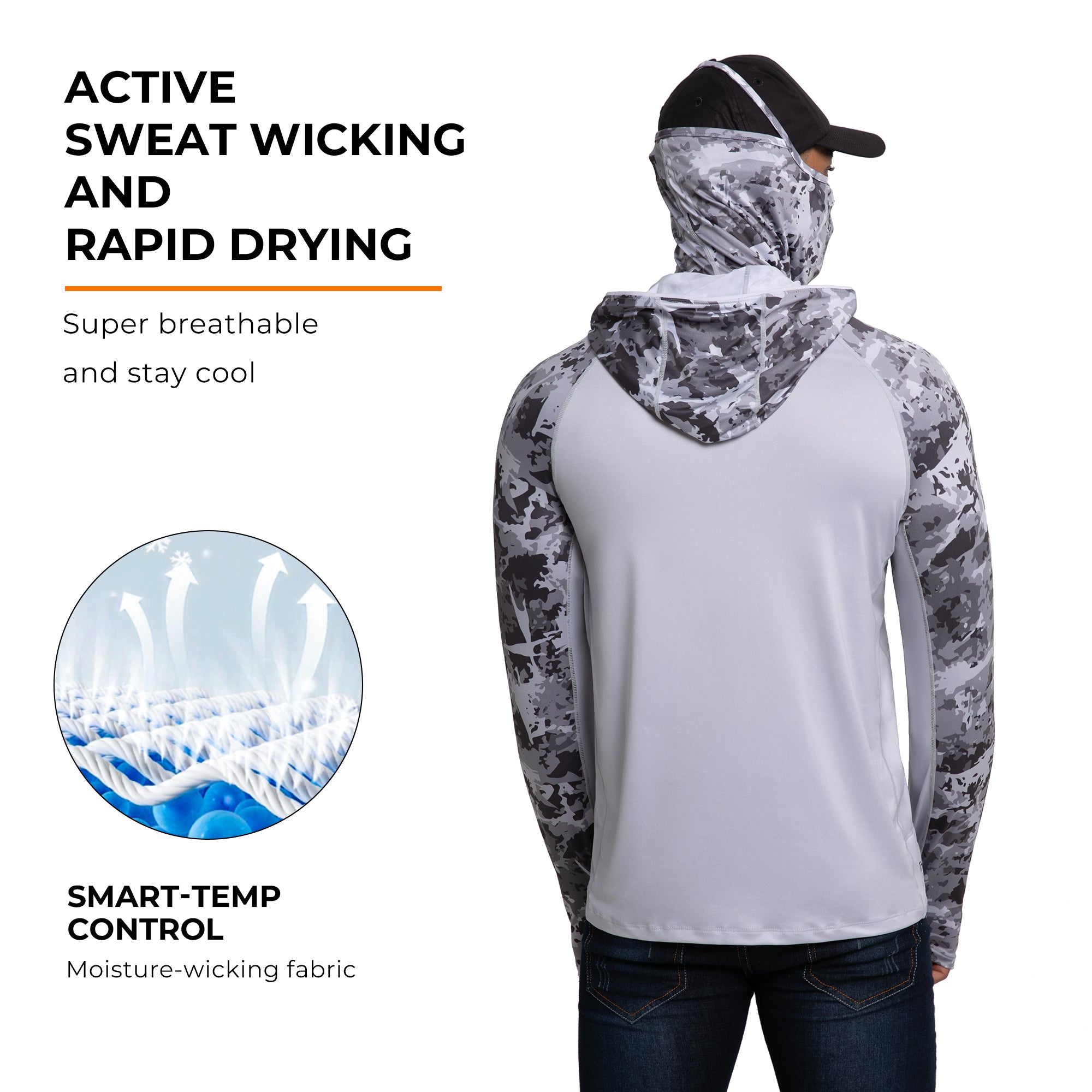 Performance Cooling Hoodie with Gaiter - Mix Print - Light Grey