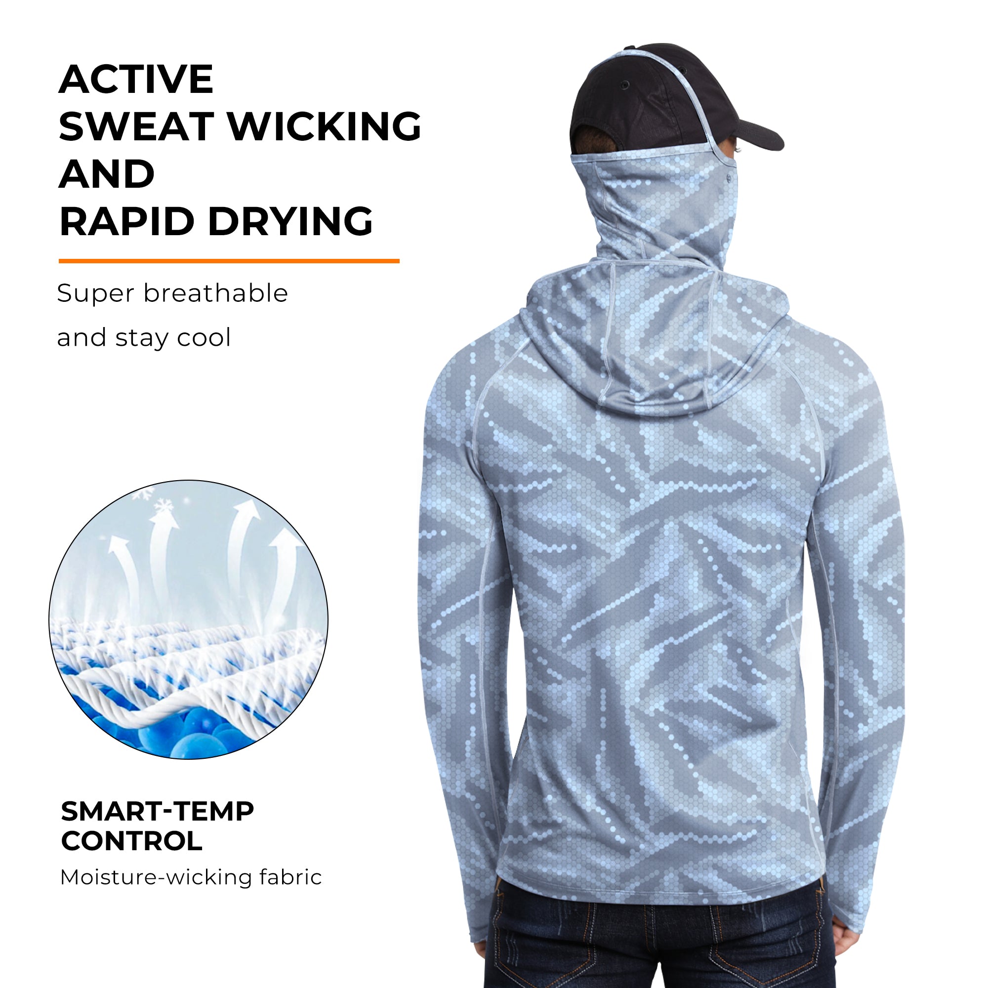 Performance Cooling Hoodie with Gaiter - Full Print - Light Blue