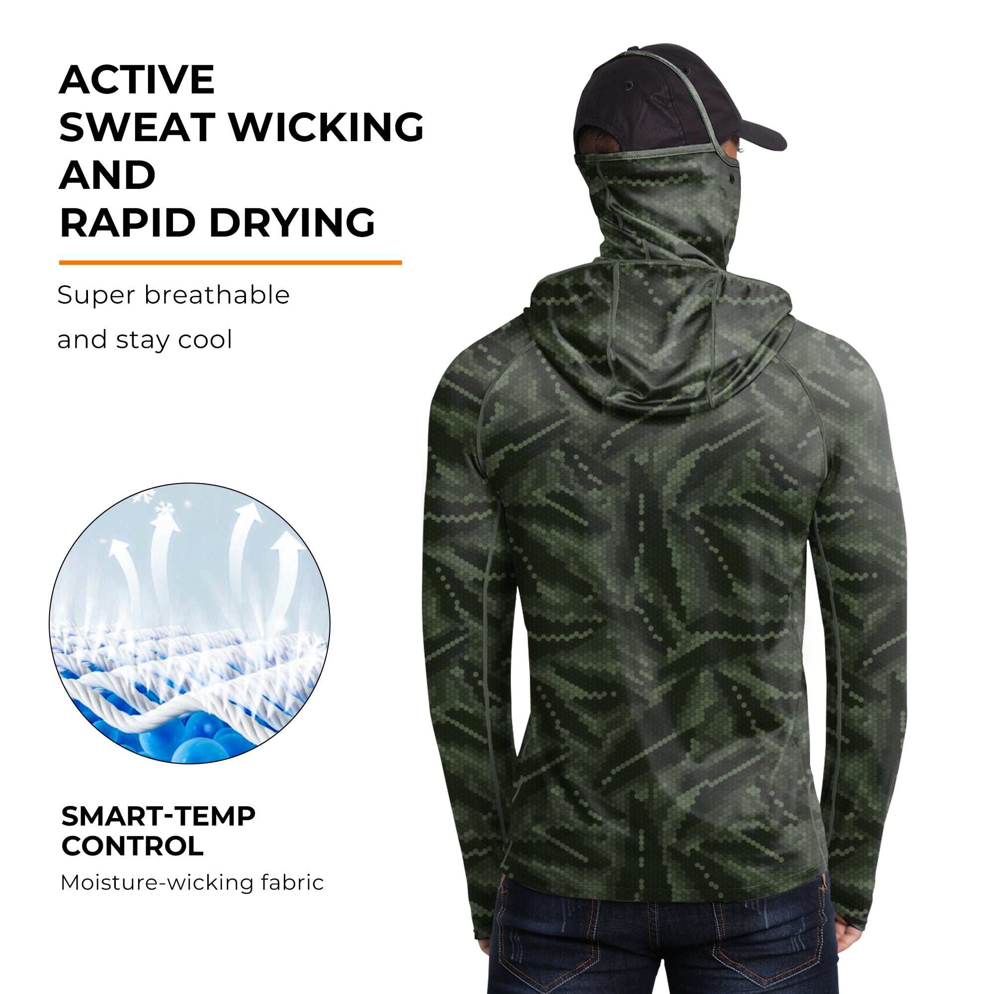 Performance Cooling Hoodie with Gaiter - Full Print - Dark Green