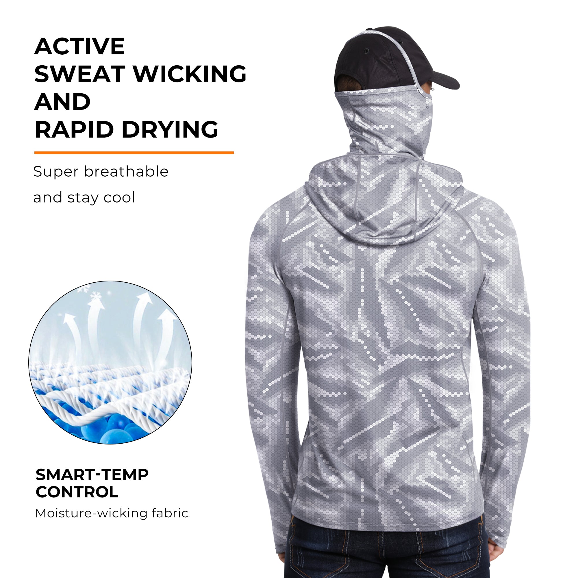 Performance Cooling Hoodie with Gaiter - Full Print - Light Grey