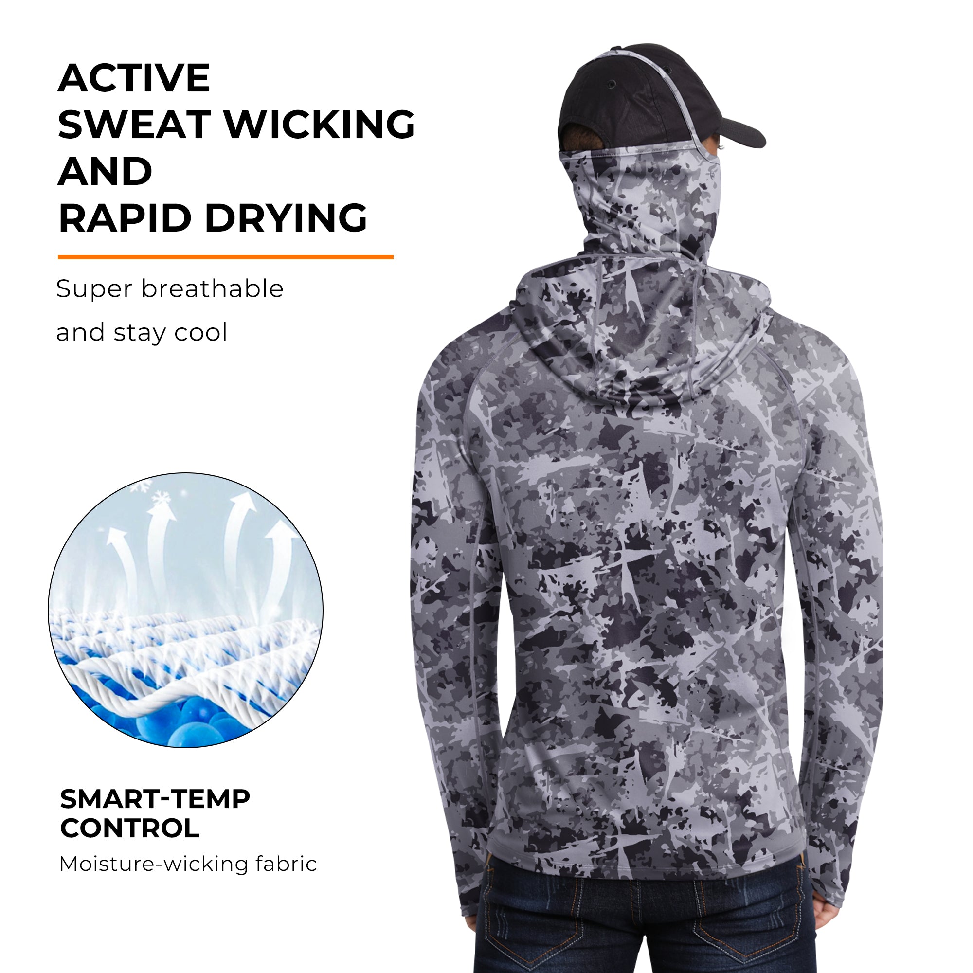 Performance Cooling Hoodie with Gaiter - Full Print - Dark Grey