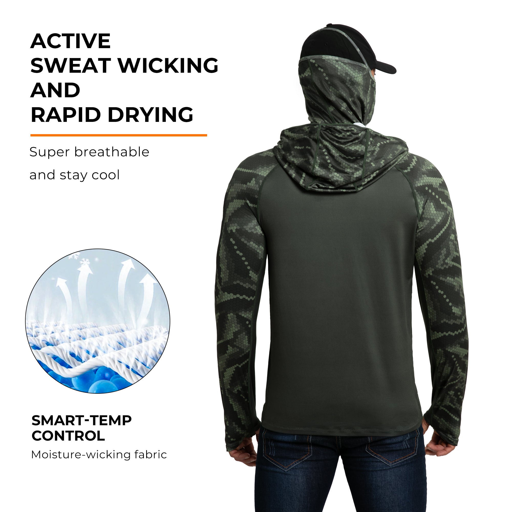 Performance Cooling Hoodie with Gaiter - Mix Print - Dark Green