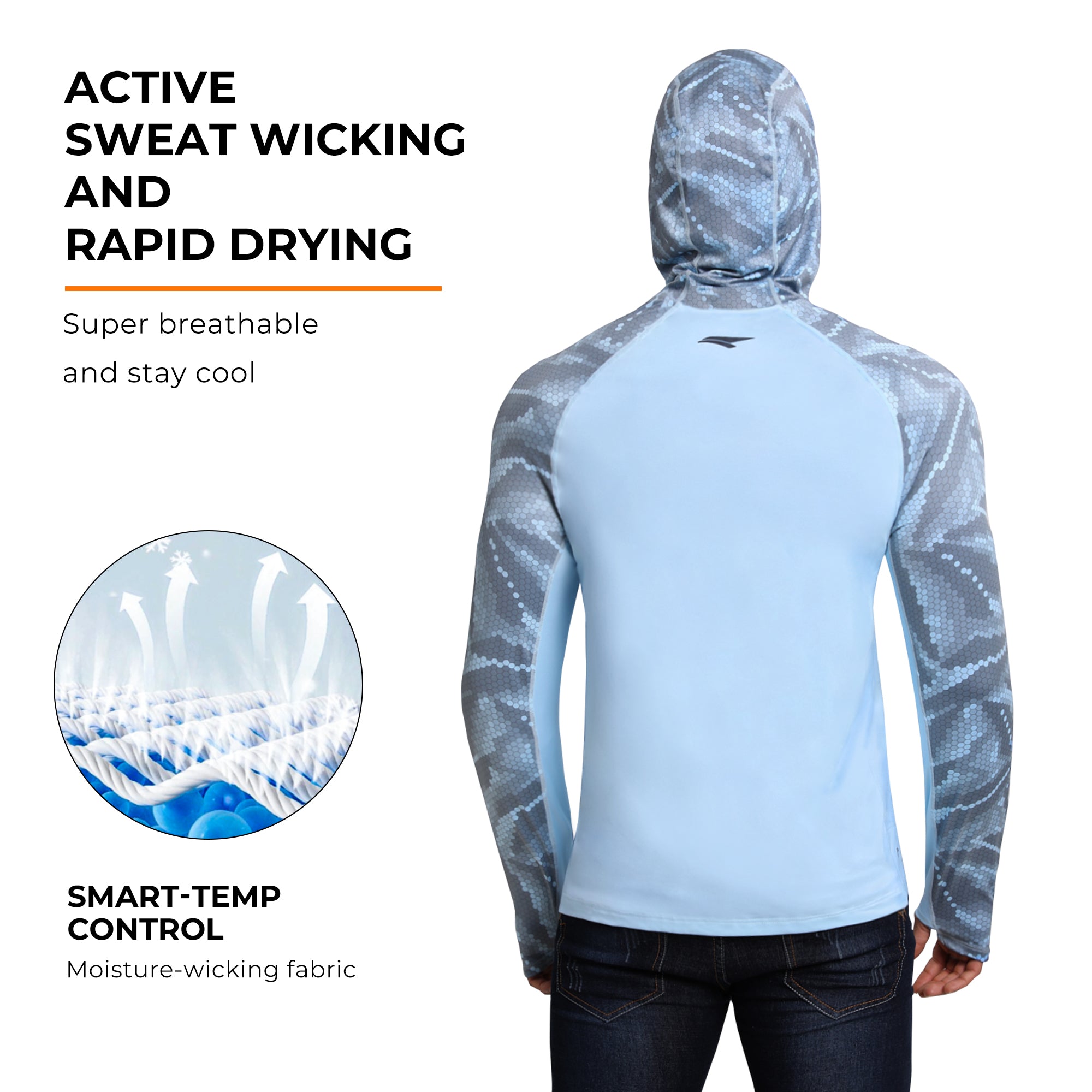 Performance Cooling Hoodie with Gaiter - Mix Print - Sky Blue