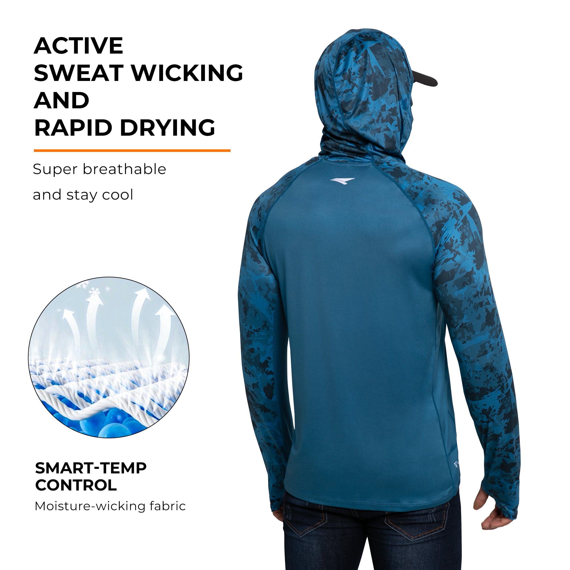 Performance Cooling Hoodie with Gaiter - Mix Print - Dark Blue