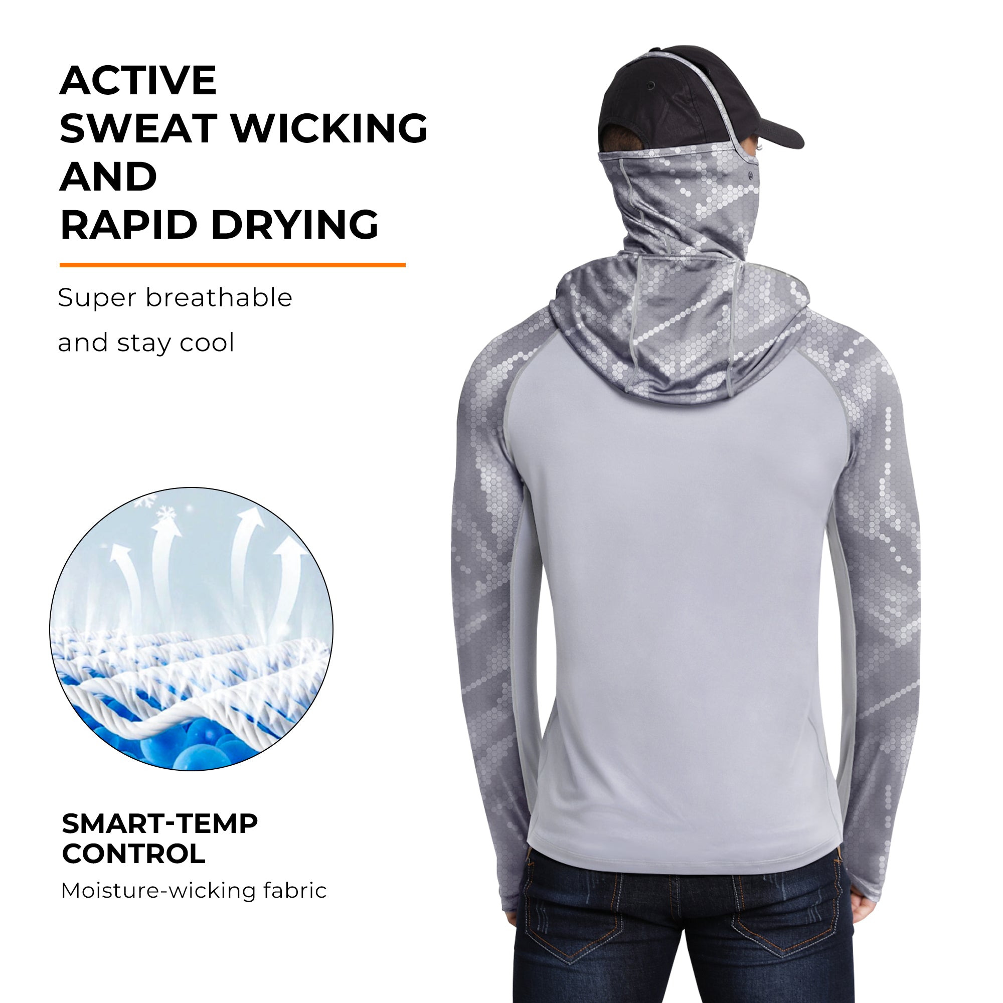 Performance Cooling Hoodie with Gaiter - Mix Print - Light Grey