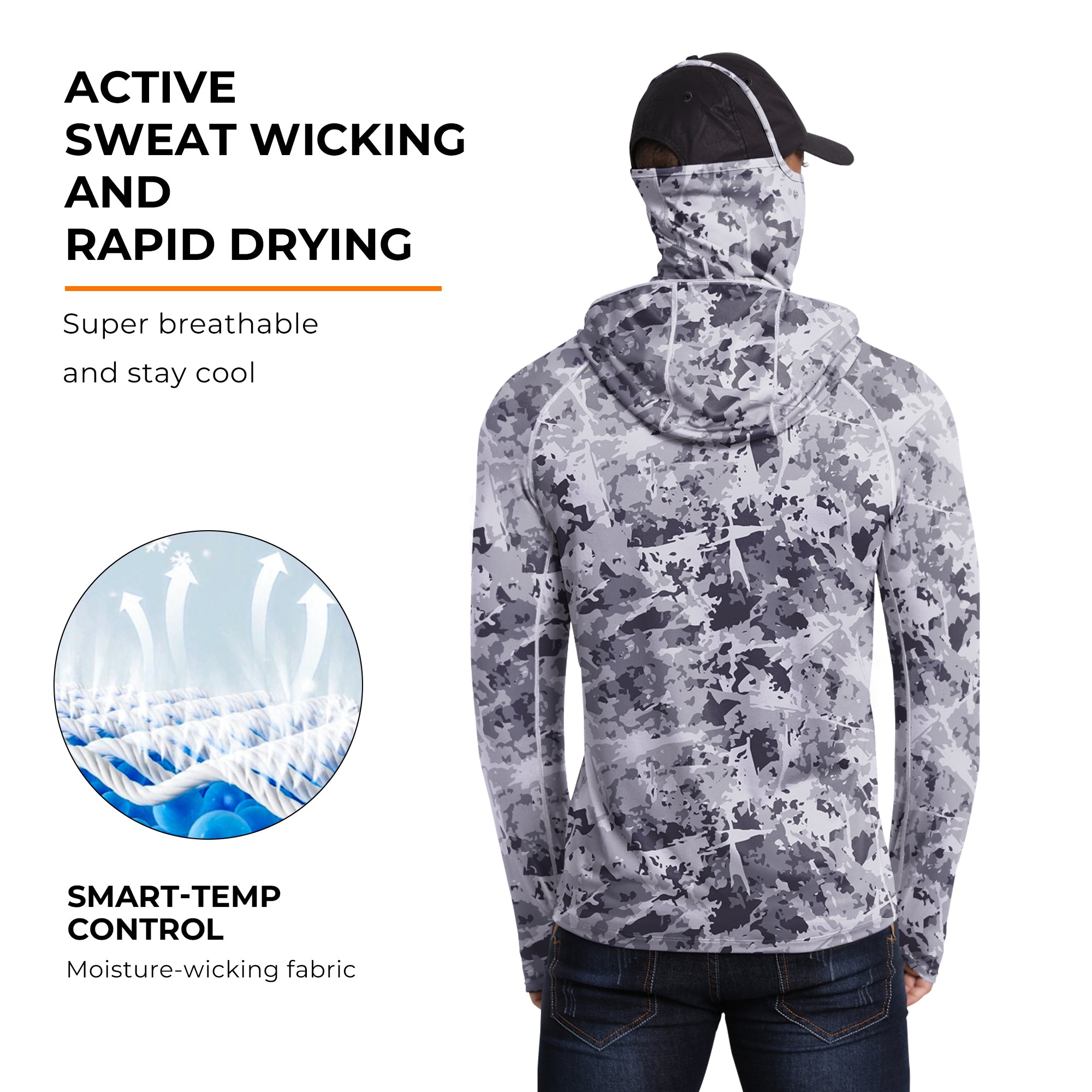 Performance Cooling Hoodie with Gaiter - Full Print - Light Grey