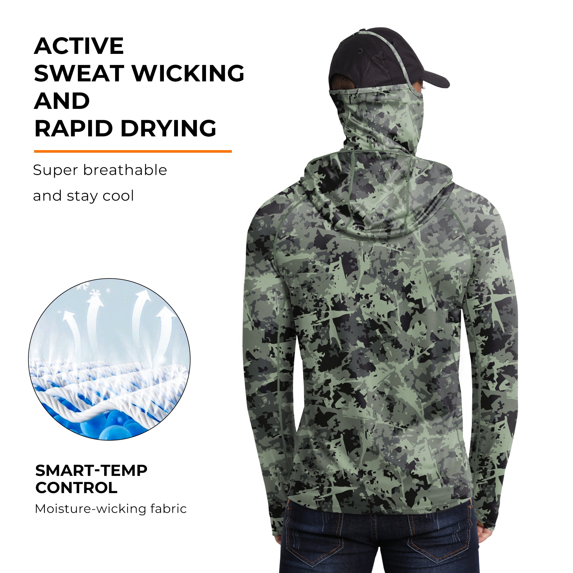 Performance Cooling Hoodie with Gaiter - Full Print - Light Green