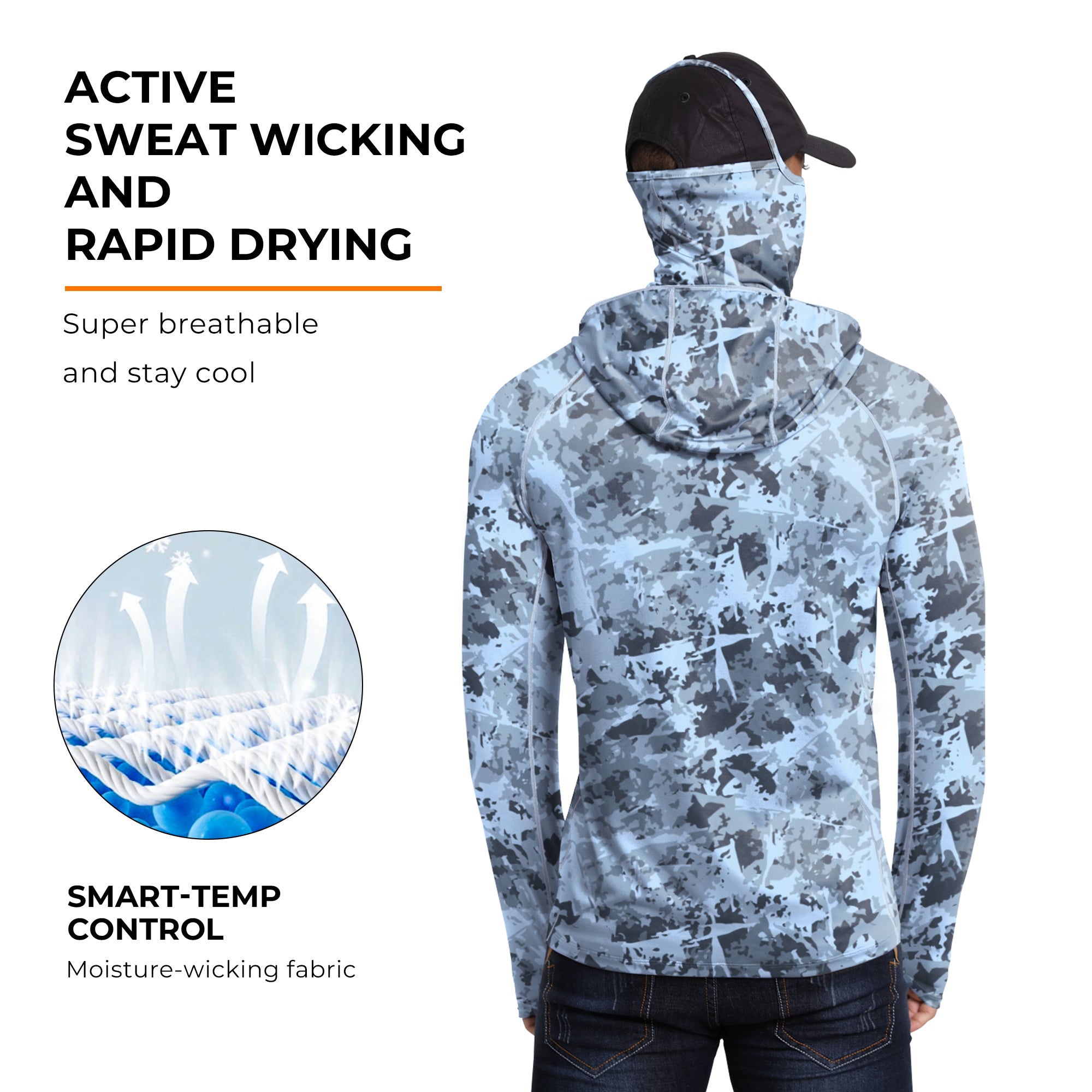 Performance Cooling Hoodie with Gaiter - Full Print - Light Blue