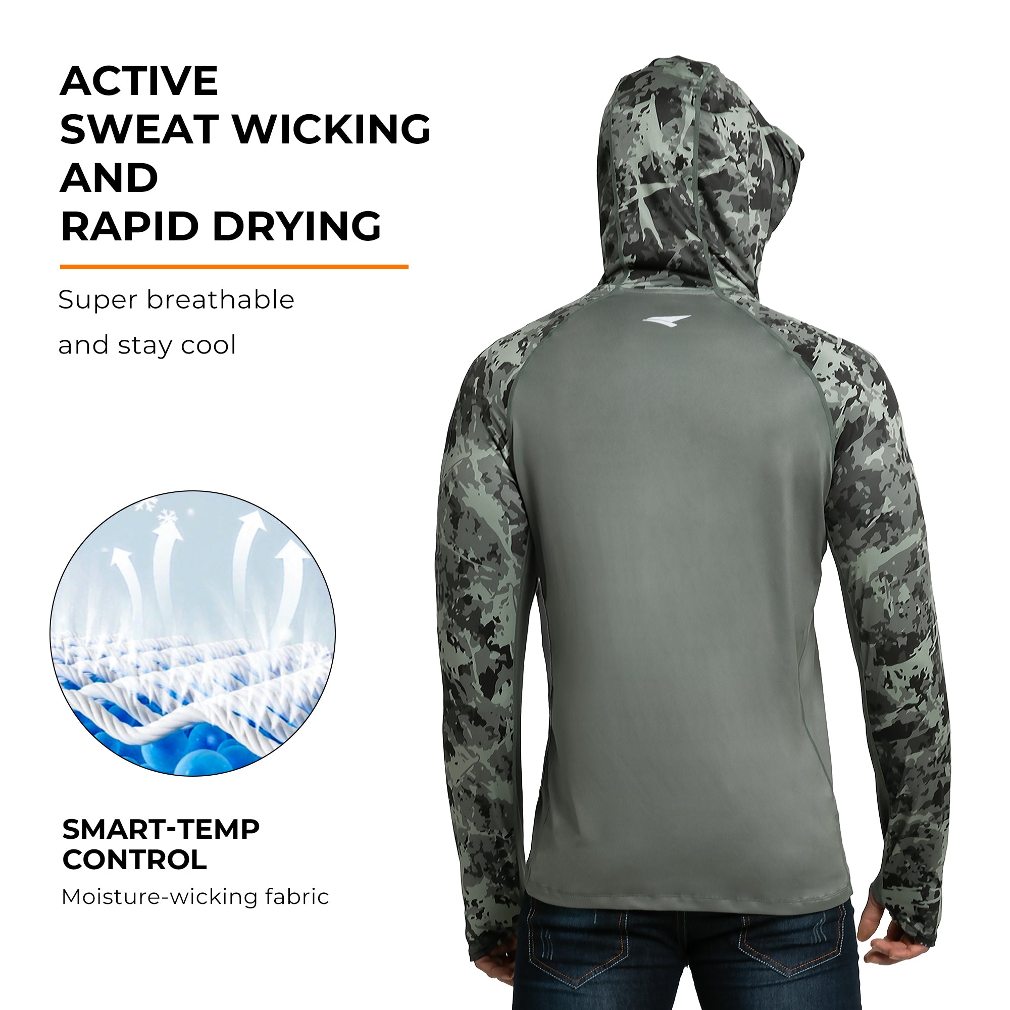 Performance Cooling Hoodie with Gaiter - Mix Print - Dark Green
