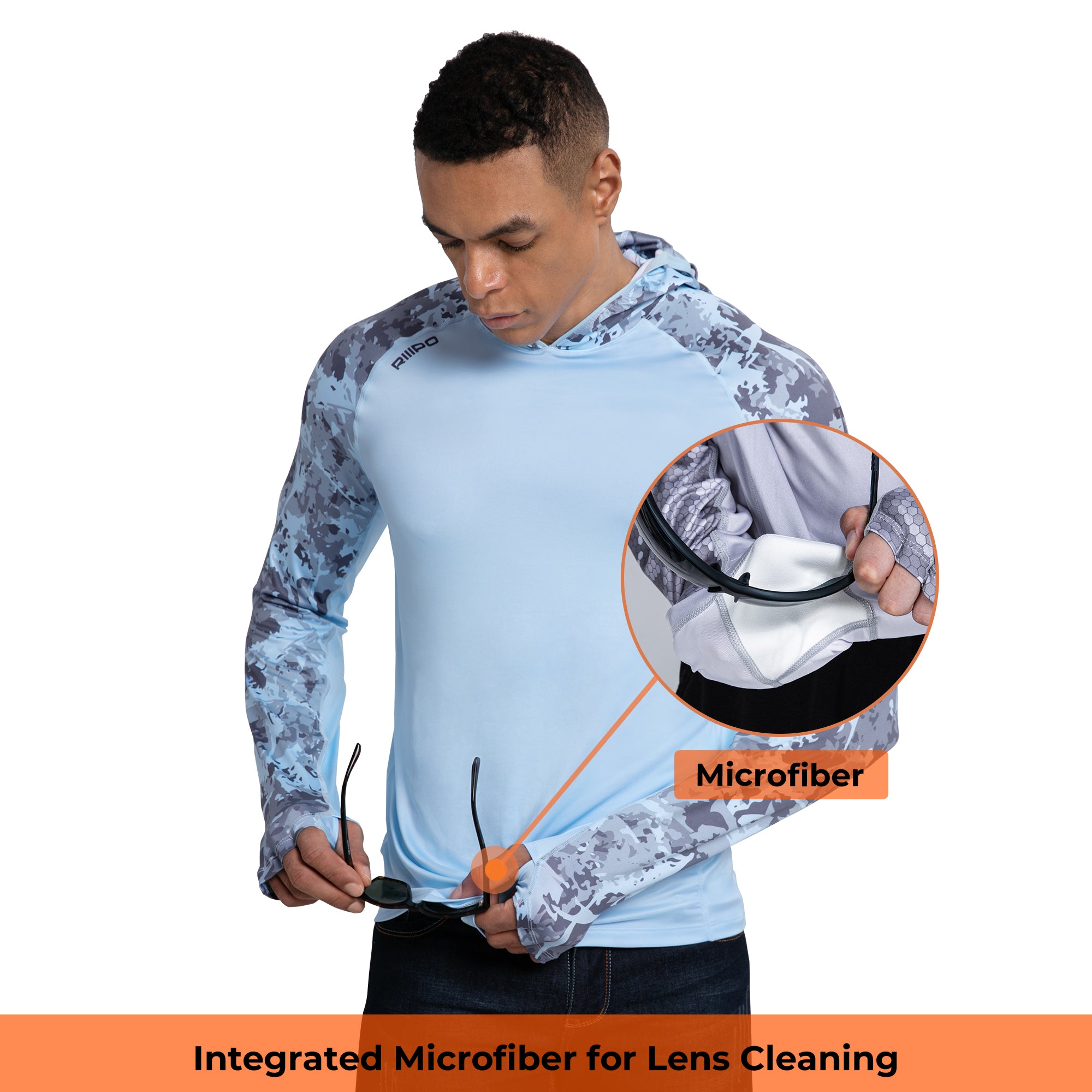 Performance Cooling Hoodie with Gaiter - Mix Print - Light Blue