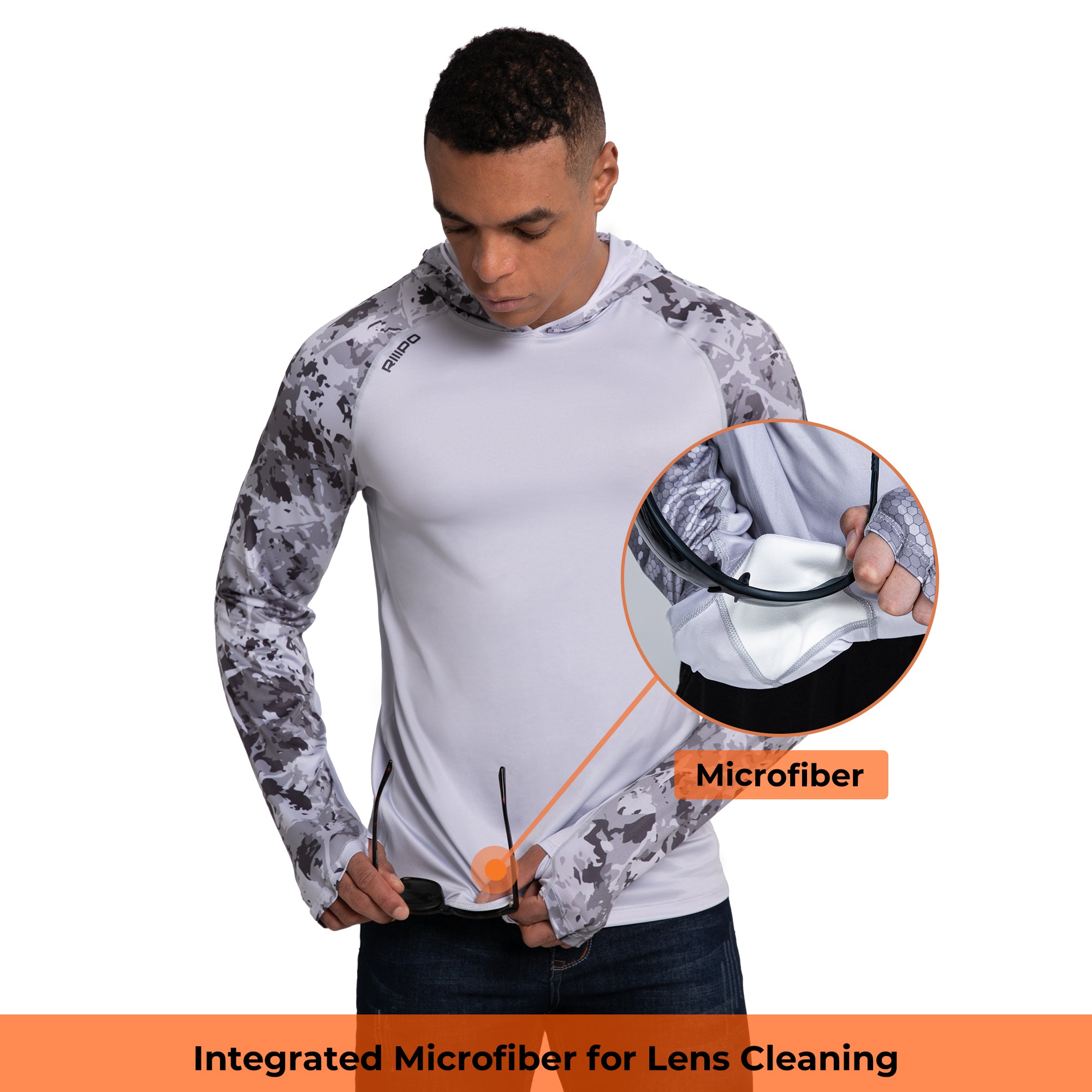 Performance Cooling Hoodie with Gaiter - Mix Print - Light Grey