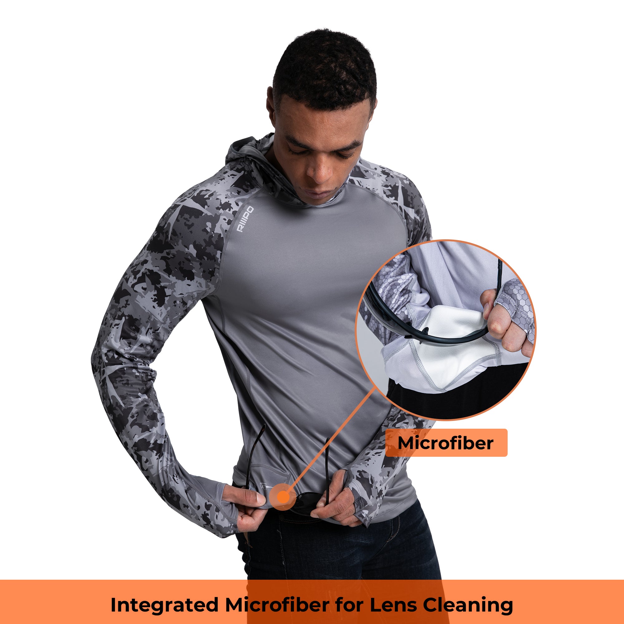 Performance Cooling Hoodie with Gaiter - Mix Print - Dark Grey