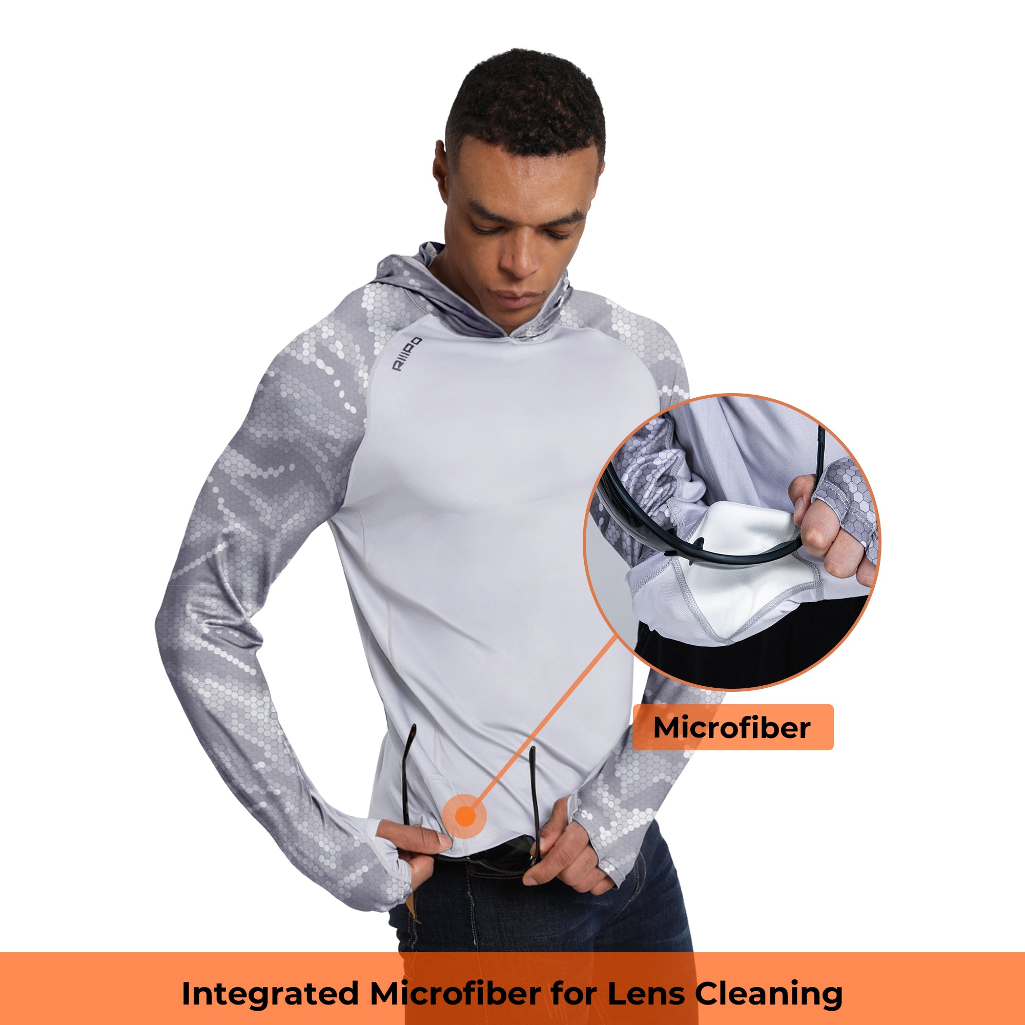 Performance Cooling Hoodie with Gaiter - Mix Print - Light Grey