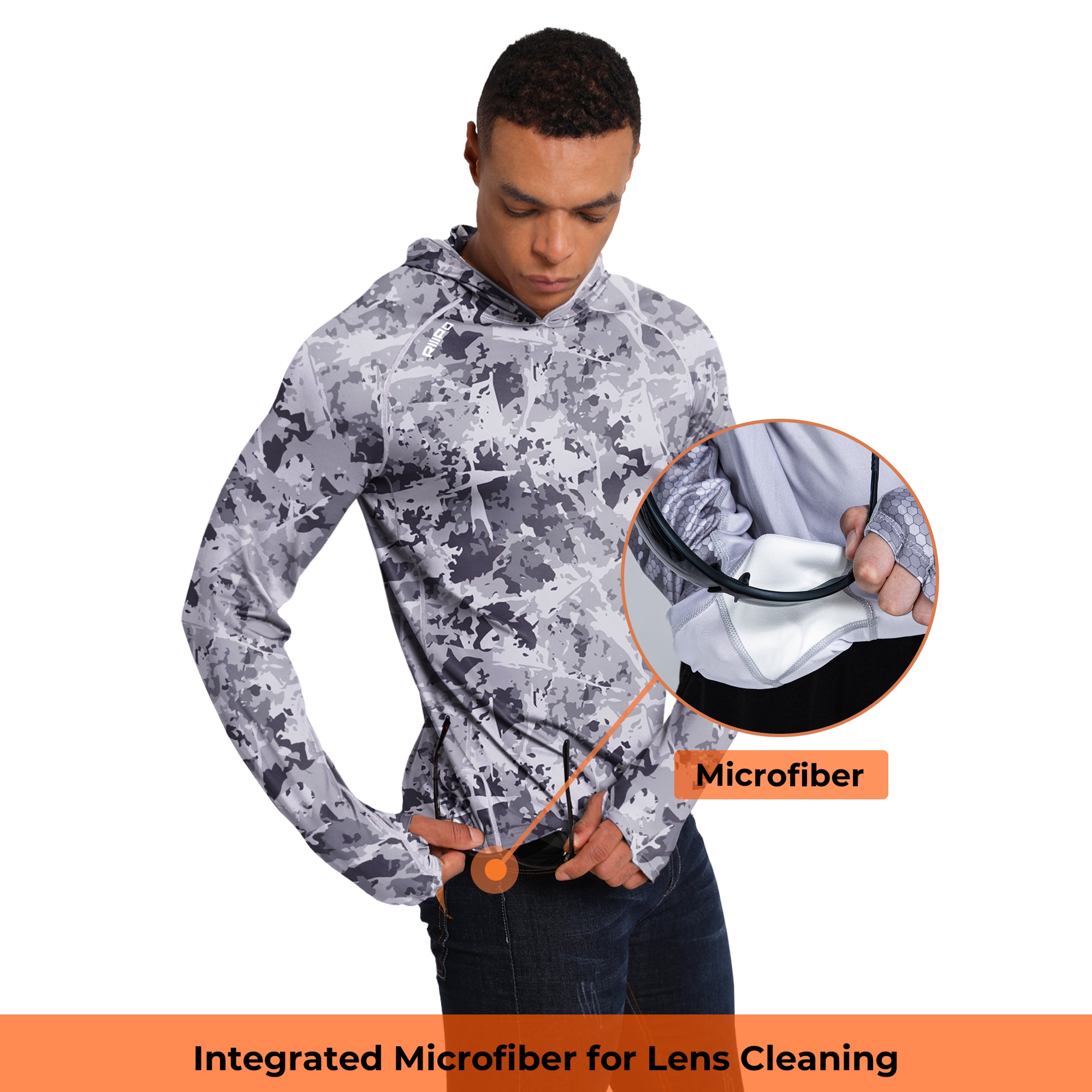 Performance Cooling Hoodie with Gaiter - Full Print - Light Grey