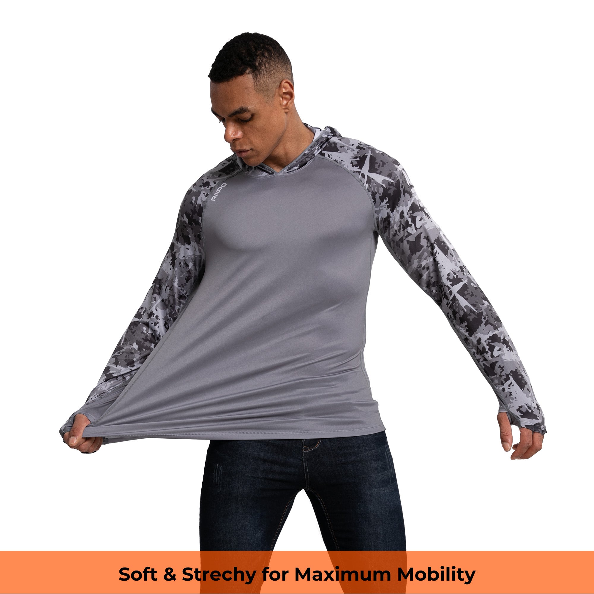 Performance Cooling Hoodie with Gaiter - Mix Print - Dark Grey