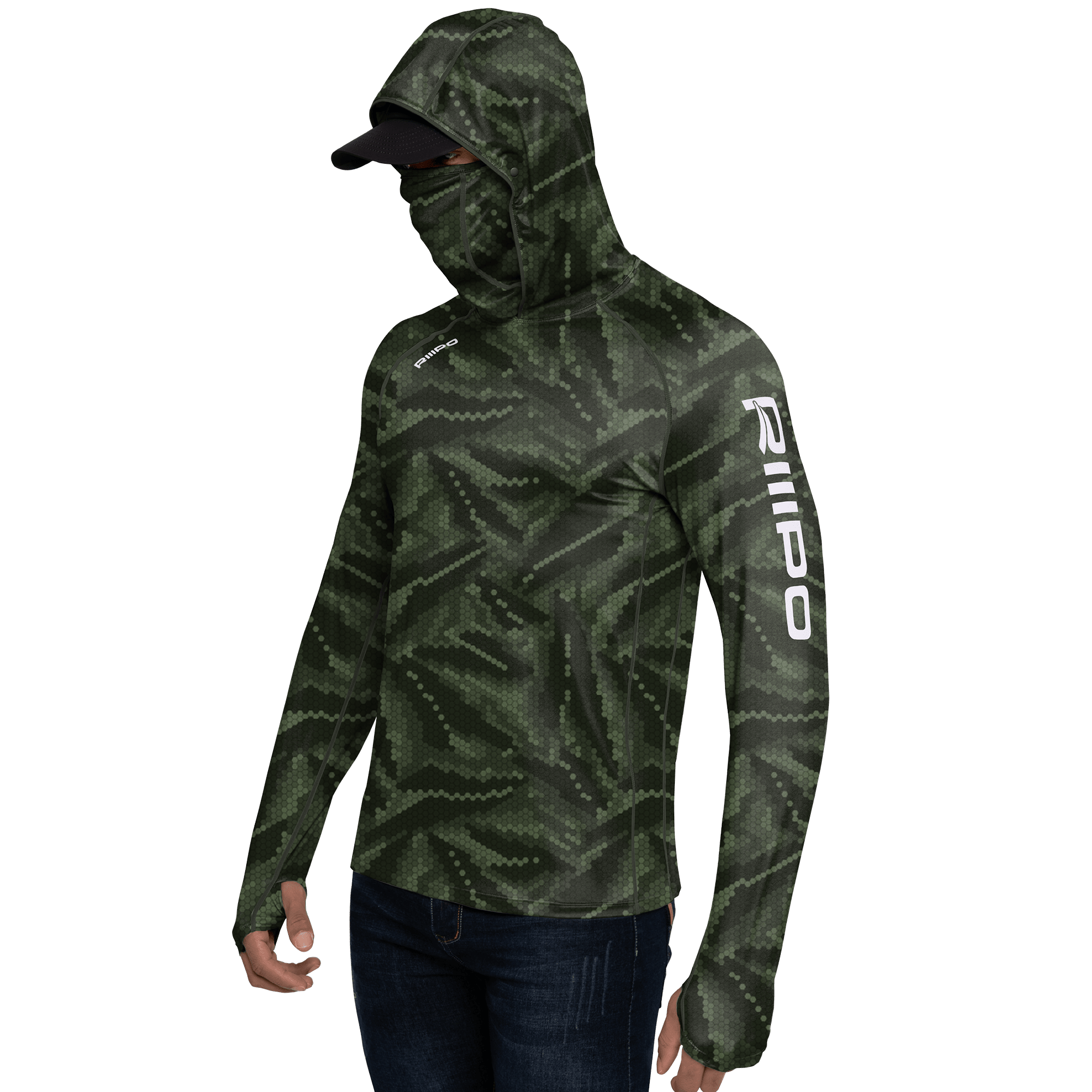 Performance Cooling Hoodie with Gaiter - Full Print - Dark Green