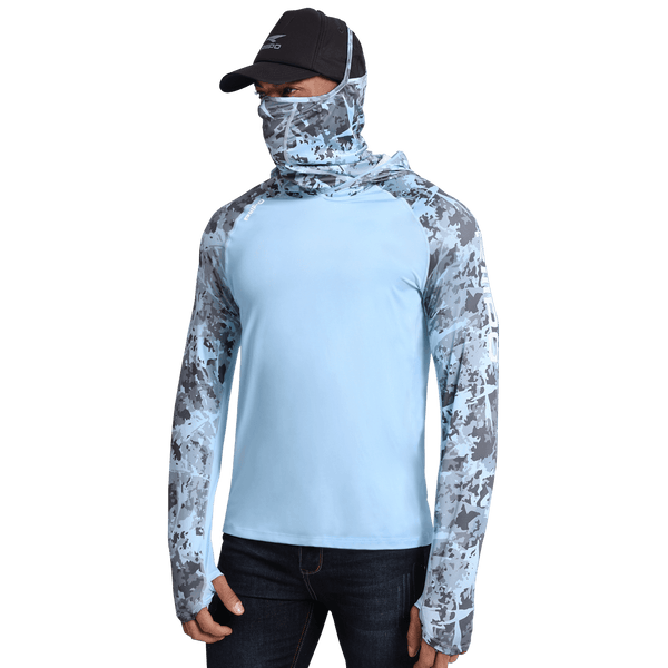 Performance Cooling Hoodie with Gaiter - Mix Print - Light Blue