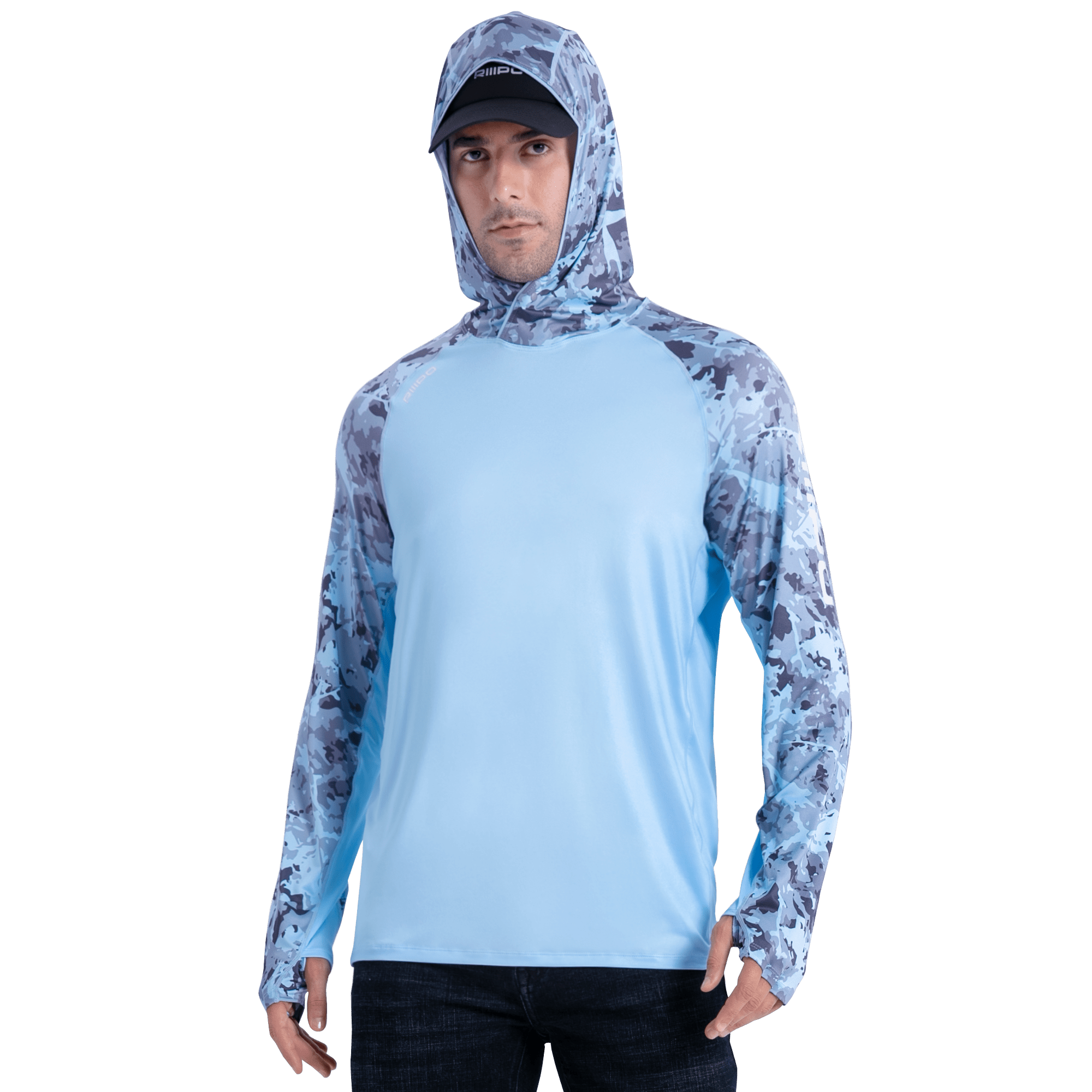 Performance Cooling Hoodie - Half Print - Sky Blue